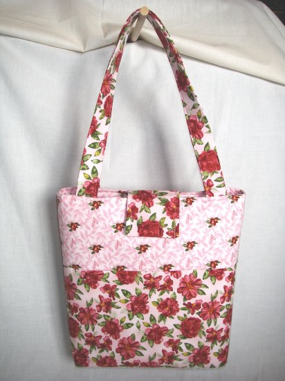 Structured Medium Tote, Diaper bag, Knit or Sew Tote, Carry all - Deep Red Watercolor Flowers