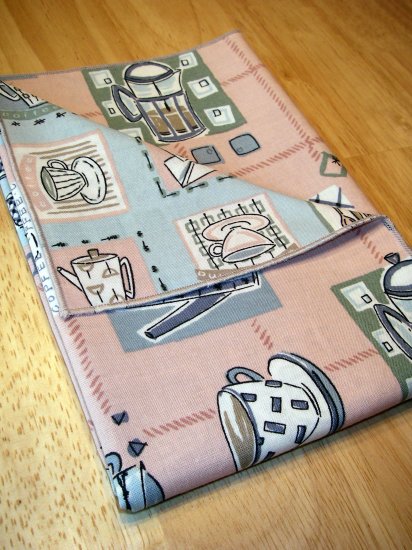 Retro Coffee Cups - Pink / Blue- Double Sided Cloth Napkins - Set of 4