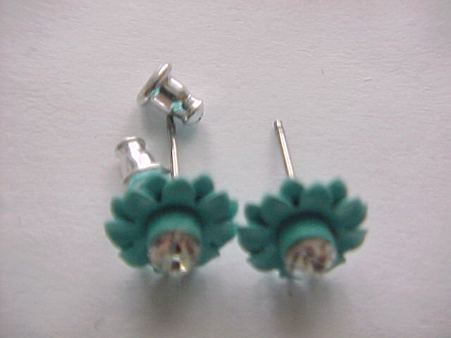 blue enamel flower crystal earrings