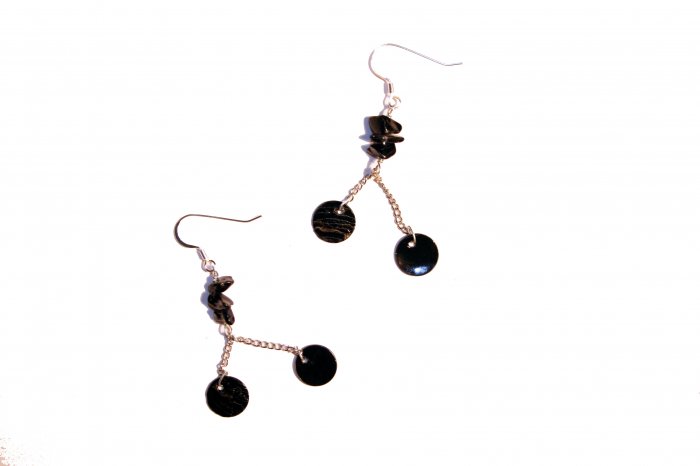 Glass Rock and Natural Shell Drop Earrings - Black
