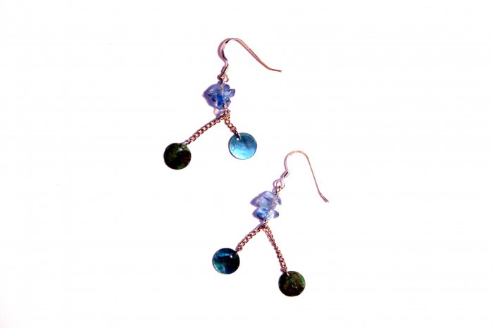Glass Rock and Natural Shell Drop Earrings - Aquamarine