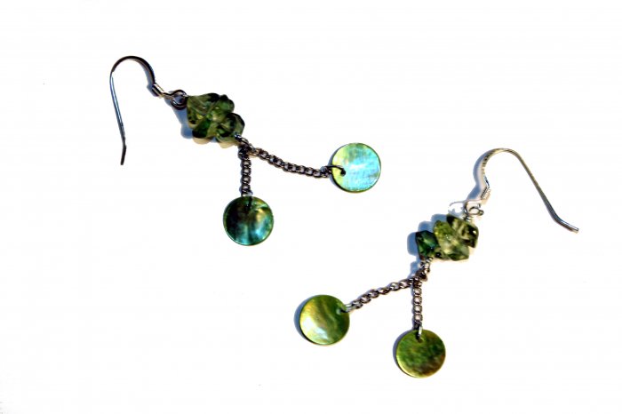 Glass Rock and Natural Shell Drop Earrings - Mint
