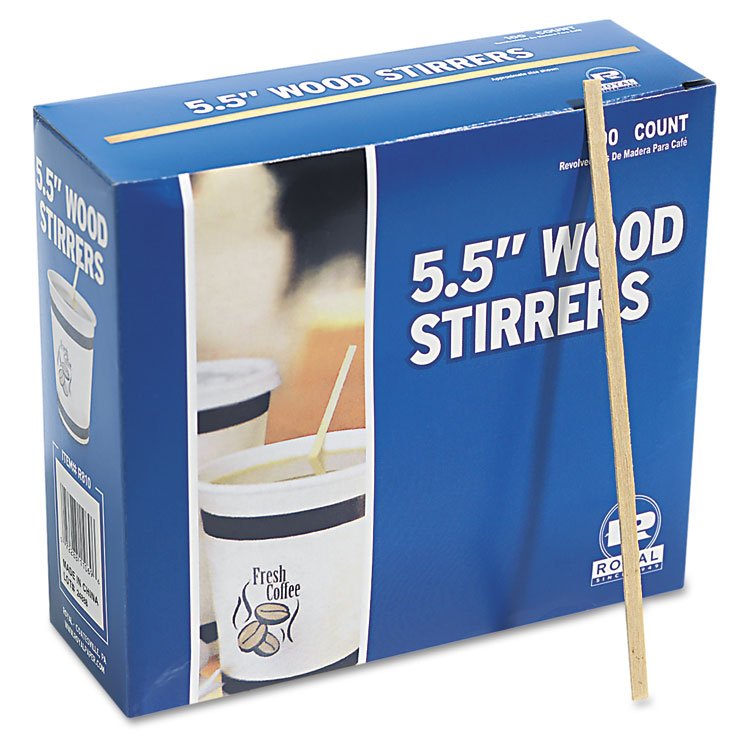 Royal Wood Wooden Coffee Stir Stirrers Sticks 5.5" Woodgrain, 1000 Stirrers/Box