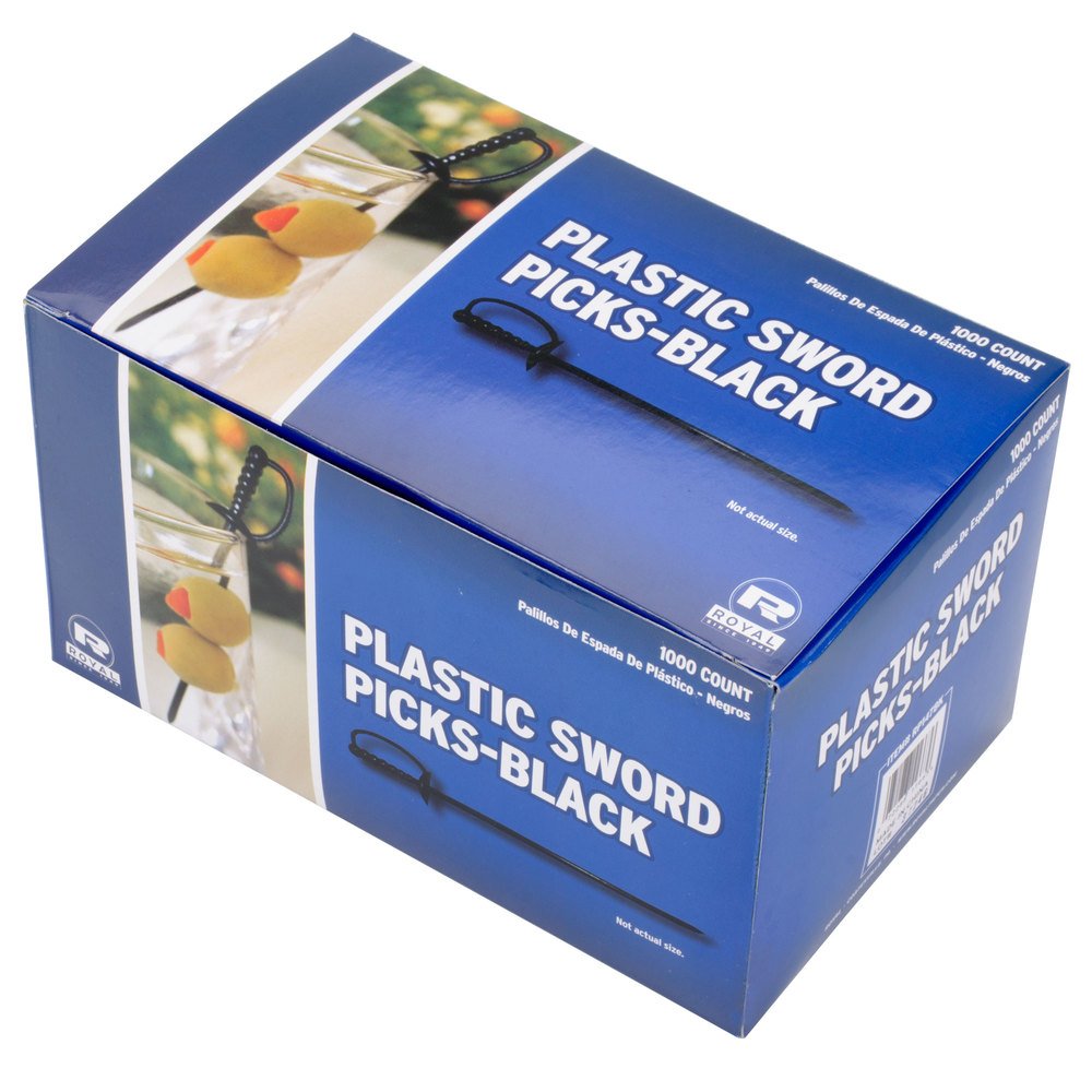 Royal Paper Black Plastic Sword 3.25" Food Picks - 1000/Box
