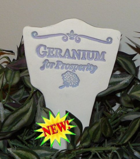 'GERANIUM for Prosperity' Garden Lore MARKER Stoneware