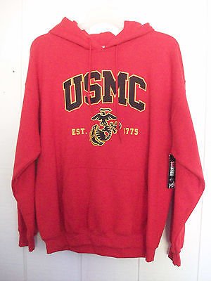 NEW USMC Red Pull Over Sweatshirt Hoodie Est 1775 Size LARGE - last one