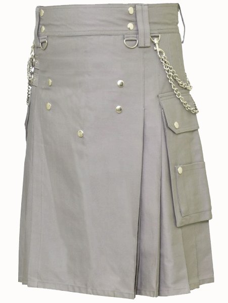 Classic Gray Utility Kilt 30 Size Modern Kilt Fashion Kilt for Men Tactical grey Deluxe Cotton Kilt