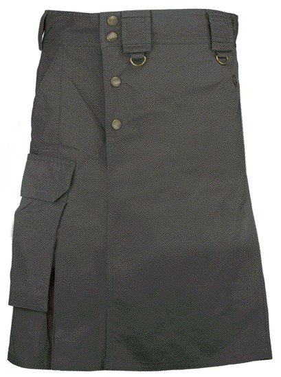 Black Cargo Pocket Kilt for Elegant Men 28 Size Utility Black Cotton Kilt