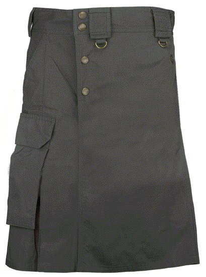 Black Cargo Pocket Kilt for Elegant Men 34 Size Utility Black Cotton Kilt