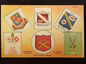 VINTAGE POSTCARD REGIMENTAL INSIGNIAS OF 81ST DIVISION CAMP RUCKER ALABAMA