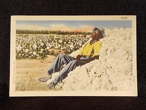 BLACK AMERICANA VINTAGE POSTCARD SLEEPING ON COTTON