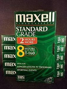 MAXELL STANDARD GRADE T-160 BLANK VHS VIDEOCASSETTE 8 HOURS T-160/327m Sealed