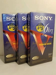 Lot of 3 Sony T-120 6hr Premium Grade Sealed Blank VHS Tapes NEW & SEALED!