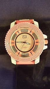 ICE NATION 2 Tone Pink/White Band CZ Stone Fashion Techno Bling Watch