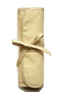 Makeup Brush Pouch Cotton Hemp Blend 8 Slots Rollup Style Washable