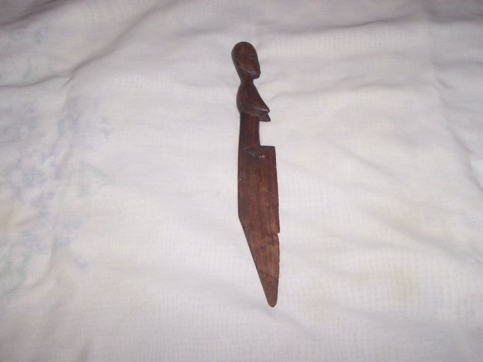 Wood Knife Letter Opener - African Woman on Handle