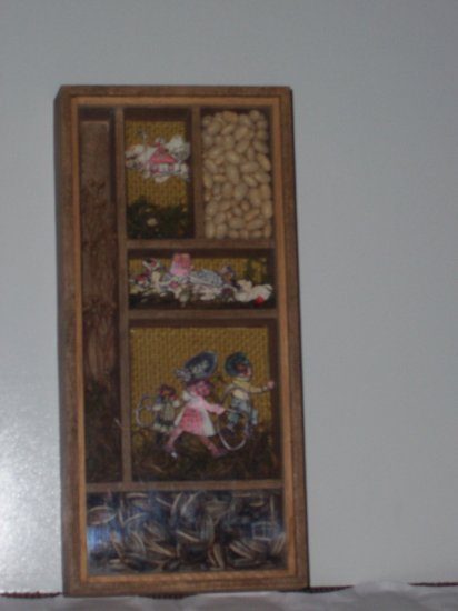 Old Shadow Box with Dried Plants, Beans, Sunflower Seeds and Cutouts
