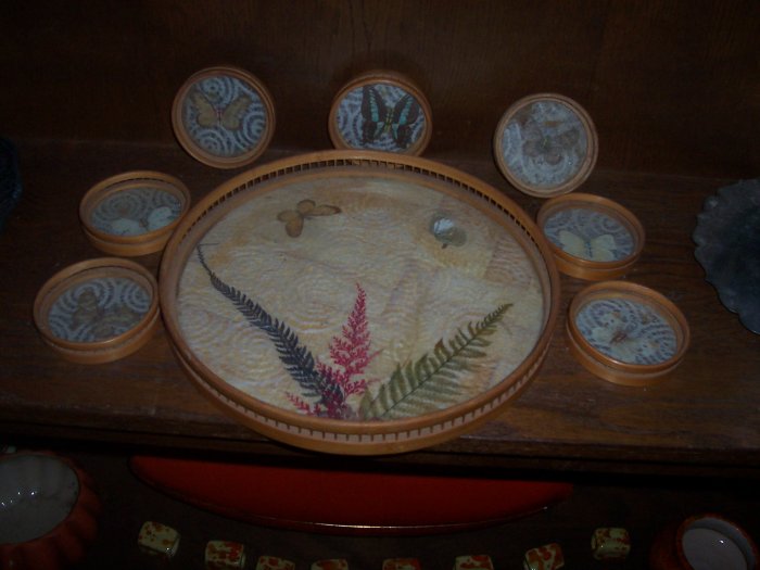 Vintage butterfly tray and coaster set