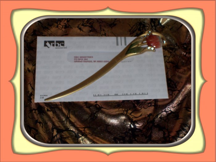 Old Metal Letter Opener with Tulip and Jewel design