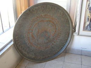 Antique Islamic Persian 3800gr Primitive HAMMERED Copper TRAY