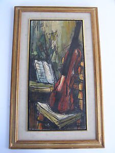 Violin musician marvelous oil on canvas painting 1962