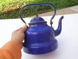 Vintage Marvelous Enamel Unusual Blue Teapot Kettle
