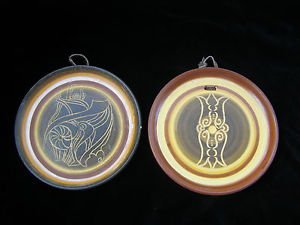 Pair Vintage Marvelous Israel Wall Hanging Ceramic Plates