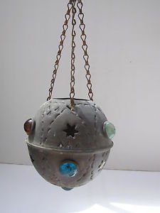 Rare Antique Sphere HAMMERED Copper Lamp Cover W O W