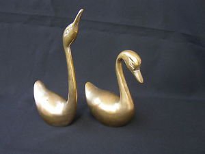Pair of Vintage Marvelous Swans Brass Plated Figurines 800gr