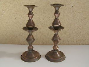 Vintage Marvelous Jewish Judaica Sabbath Brass Candleholders North Africa Style