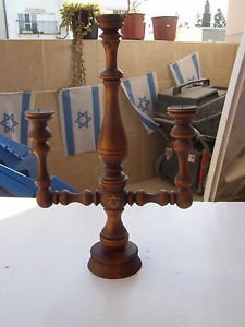 Vintage Marvelous Israel Jewish Judaica, Huge Wooden Shabbat Candlestick