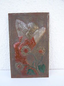 Vintage Marvelous Russian Hand Made Tin Hammered Wall Hanging Relief Painting