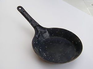 Vintage Heavy Dark Blue Enamel Frying Pan with White Spots - GREAT PRICE