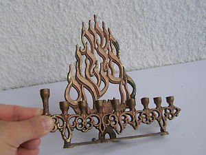 ×× ×¨×ת ×××× ×§××ש ×× Vintage Israel Jewish Judaica, Brass Hanukkah Lamp Menorah