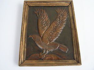 Vintage 1981 Hand Made Brass Hammered EAGLE Wall Hanging Relief Painting