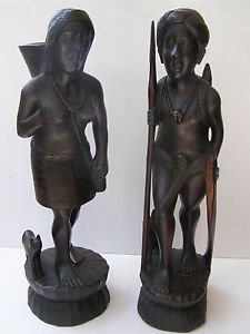 Spectacular Vintage Pair Huge Heavy 6200gr South America Hand Carved Sculptures