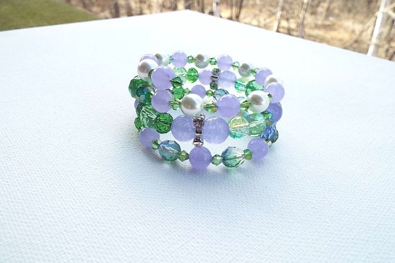Everlasting, Lavender Jade Lush Green Czech Glass Bracelet