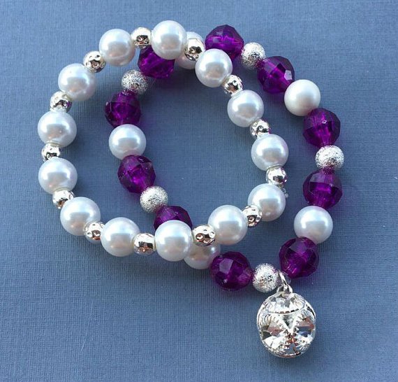 Beaded Berry Bracelet Set, Charm Bracelet, Pearl Bracelet