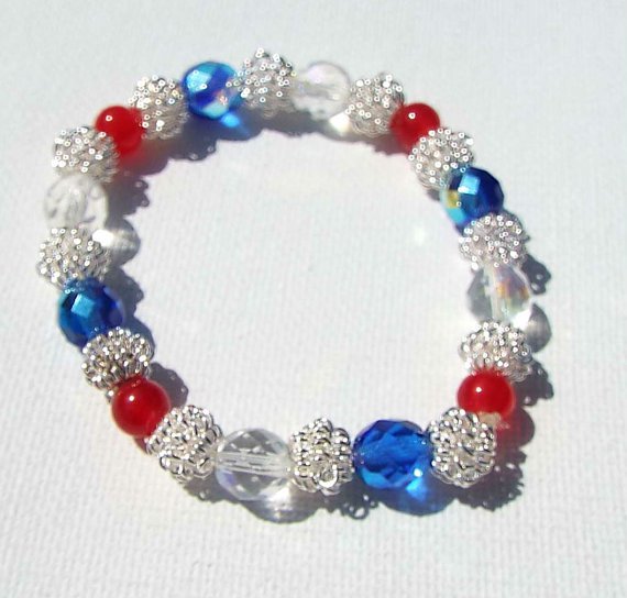 Red, Blue, Beaded Rustic 4th of July Bracelet, Independence Day USA