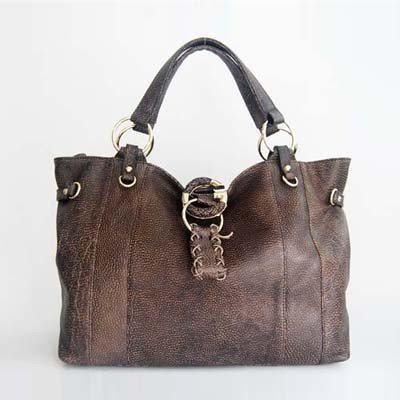 Gucci Calfskin Brown Leather Shoulder Bag w/O-ring Detail