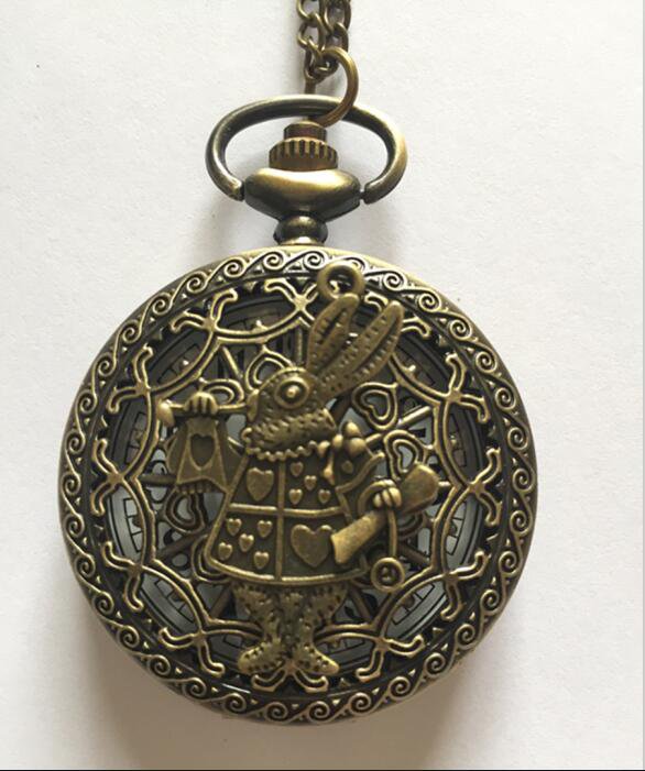 Personalized Quartz Bronze Rabbit Pocket Watch Necklace Steam Punk
