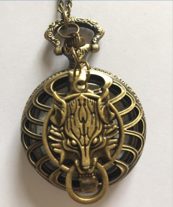 Personalized Quartz Bronze Wolf Pocket Watch Necklace Steam Punk