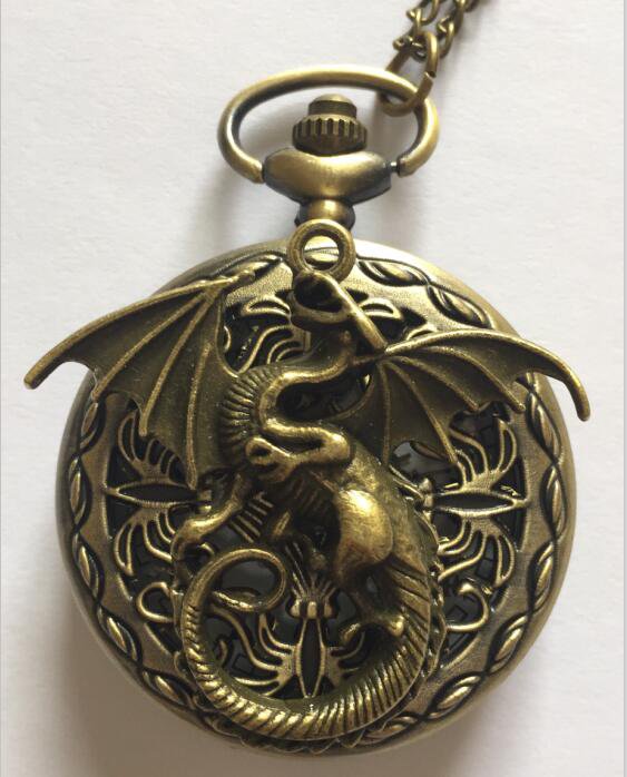 Personalized Quartz Bronze Dragon Pocket Watch Necklace Steam Punk