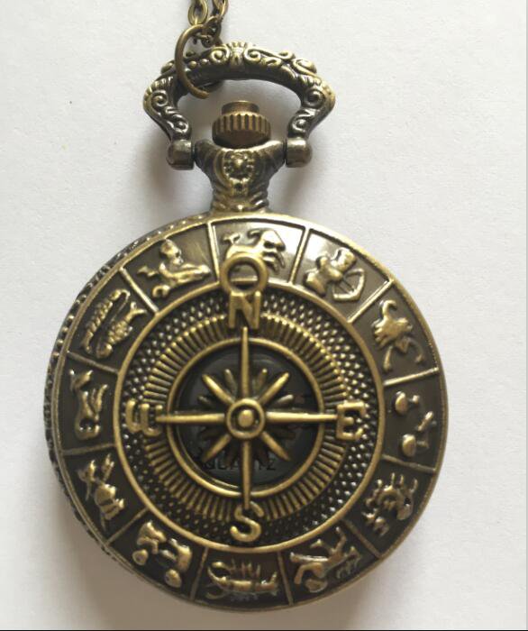 Personalized Quartz Bronze Compass Pocket Watch Necklace Steam Punk