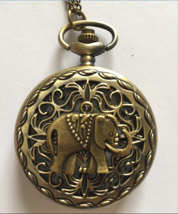 Personalized Quartz Bronze Elephant Pocket Watch Necklace Steam Punk