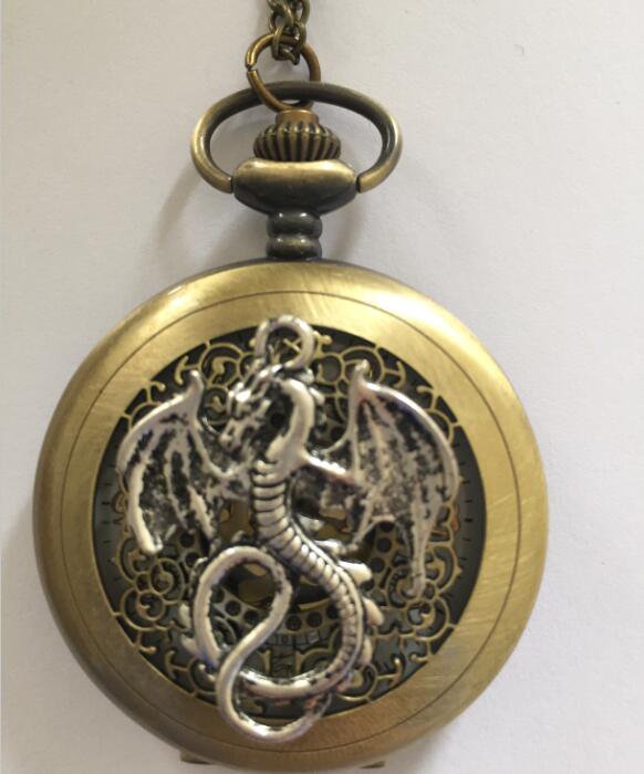 Personalized Quartz Silver Dragon Pocket Watch Necklace Spider web Steam Punk