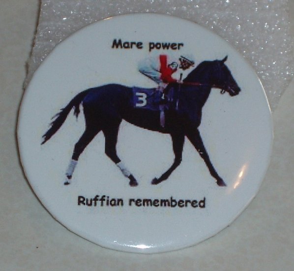 Ruffian, famous racehorse mare on a badge, H 0007