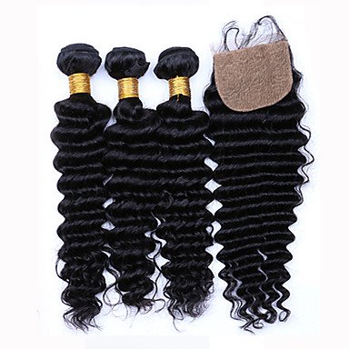 7A Grade Unpressed Brazilian Deep Wave With Closure Brazilian Curly Virgin Hair Bundles