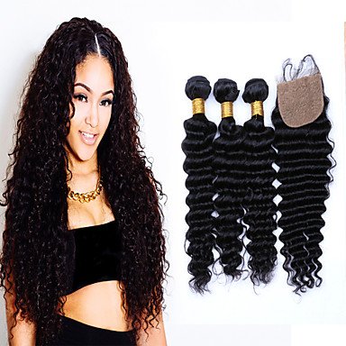 7A Grade Unpressed Brazilian Deep Wave With Closure Brazilian Curly Virgin Hair Bundles