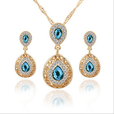 Lucky Doll Women's All Matching Luxury Gem Rose Gold Plated Zirconia Water Drop Necklace & Earrings